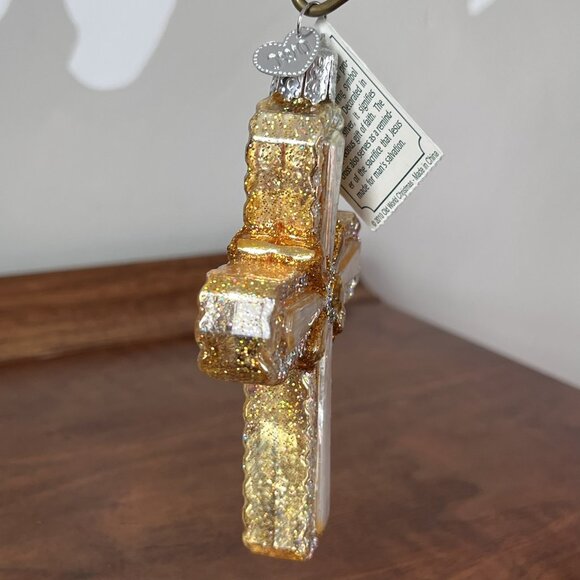 Old World Christmas "Holy Cross" Glass Ornament 2010 w/ Tag Gold & Silver Merck - Picture 3 of 8